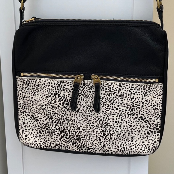 Fossil ELISE Black Leather Calf Hair Crossbody Bag - Picture 3 of 9